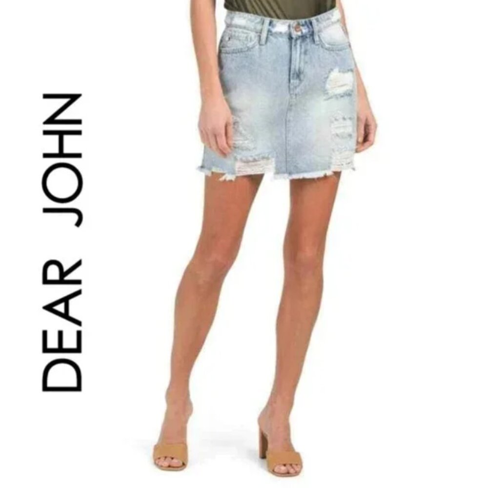 Dear John Kaylee High Rise Denim Destructed Frayed Hem Jean Mini Skirt Size: 25